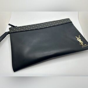 NEW YSL Beaute Black Makeup Clutch Wristlet with beauty samples